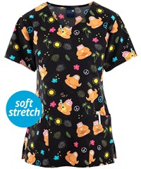 Zoe & Chloe A Whole Vibe Women's 2-Pocket STRETCH V-Neck Print Scrub Top