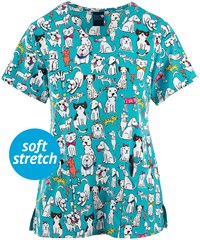 Zoe & Chloe Cuddle Huddle Women's 2-Pocket V-Neck Print Scrub Top