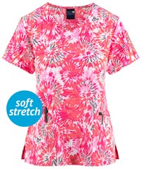 Zoe & Chloe Far Out Tie Dye Pink Women's 2-Pocket V-Neck Print Scrub Top