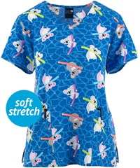 Zoe & Chloe Koala Float Women's 2-Pocket STRETCH V-Neck Print Scrub Top