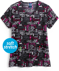Zoe + Chloe Love and Care Women's 2-Pocket V-Neck Print Scrub Top