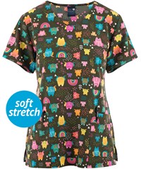 Zoe & Chloe Rainbow Leap Women's 2-Pocket STRETCH V-Neck Print Scrub Top 