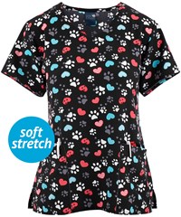 Zoe & Chloe Stay Pawsitive Women's 2-Pocket V-Neck Print Top