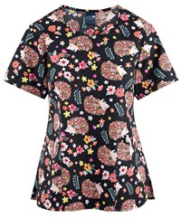 Zoe & Chloe Okie Pokey Hedgehog Women's 2-Pocket Diamond Neck Print Top
