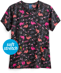 Zoe + Chloe Roller Derby Women's 2-Pocket Diamond Neck Print Scrub Top