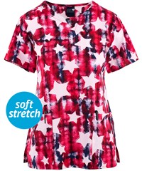Zoe & Chloe Big and Bright Women's 2-Pocket STRETCH Notch Neck Print Scrub Top
