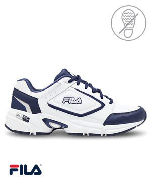 FILA Memory White/ Fila Navy/ Metallic Silver Decimus 7 Men's Athletic Nursing Shoes