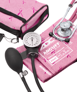 ADC Breast Cancer Awareness Aneroid Sphygmomanometer, Sprague Stethoscope Pro's Combo II Kit w/ Case