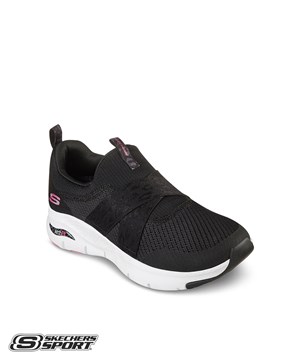 Skechers Arch Fit Modern Rhythm Black/Hot Pink Women's Slip On Athletic Nursing Shoes