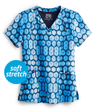 Barco One Top Cool Blues Women's 4-Pocket V-Neck Print Scrub Top