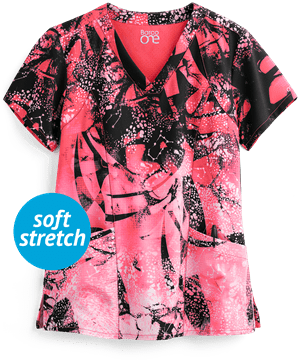 Barco One Crystal Shallows Thrive Women's 4-Pocket V-Neck Print Scrub Top