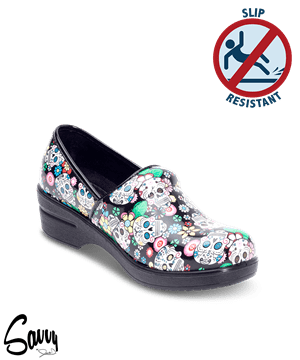Savvy Brandy Sugar Skull 2 Women's Slip Resistant Nursing Shoes