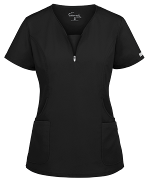 UA Butter-Soft STRETCH Women's 4-Pocket Curved Neck Zipper Scrub Top 