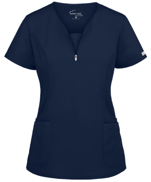 UA Butter-Soft STRETCH Women's 4-Pocket Curved Neck Zipper Scrub Top 