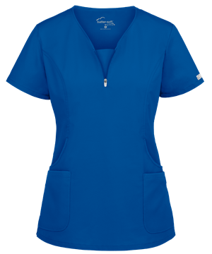 UA Butter-Soft STRETCH Women's 4-Pocket Curved Neck Zipper Scrub Top 
