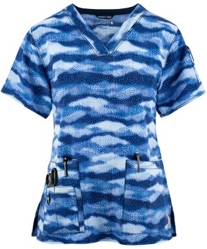 Carhartt Shibori Blues Women's 5-Pocket STRETCH V-Neck Print Scrub Top