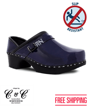 C&C Sweden Patent Leather With Removable RN Charms Women's Full Back Nursing Clogs