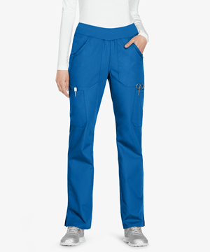 Cherokee Workwear Women's 6-Pocket Rib Waistband Pull-On Cargo STRETCH Scrub Pants