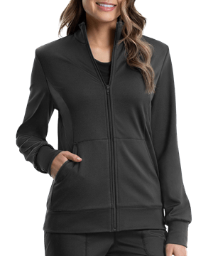 Cherokee Workwear Revolution Women's 3-Pocket STRETCH Fleece Inner Zip Front Scrub Jacket