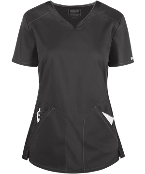 Cherokee Workwear Revolution Women's 2-Pocket STRETCH Mesh Trim Shaped V-Neck Scrub Top