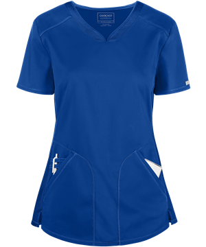 Cherokee Workwear Revolution Women's 2-Pocket STRETCH Mesh Trim Shaped V-Neck Scrub Top