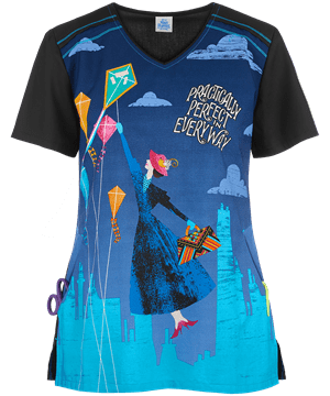 Cherokee Tooniforms Disney Teaspoon of Fun Women's 2-Pocket V-Neck Print Scrub Top