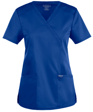 Cherokee Workwear Revolution Women's 2-Pocket STRETCH Mock Wrap Scrub Top