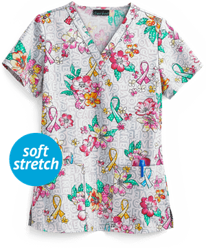 Cherokee Friendly Flowers  Women's 2-Pocket V-Neck Print Scrub Top