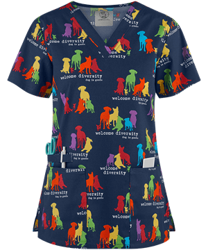 Cherokee Genuine Welcome Diversity Women's 2-Pocket V-Neck Print Scrub Top