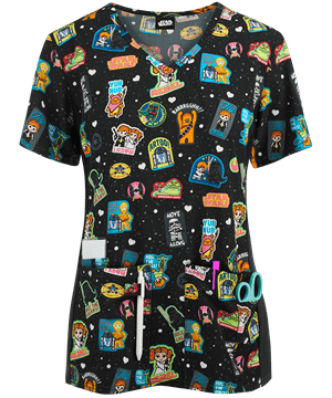 Cherokee Tooniforms Star Wars Rule the Galaxy Women's 4-Pocket V-Neck Print Scrub Top