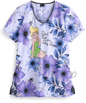 Cherokee Tooniforms Disney Don't Quit Women's 2-Pocket V-neck Print Scrub Top