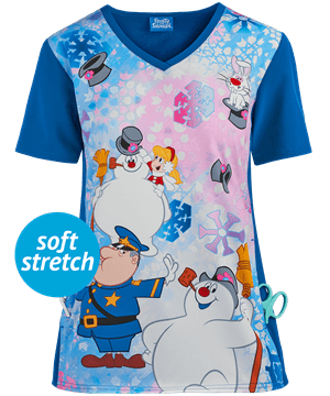 Cherokee Tooniforms Snowland Women's 1-Pocket V-Neck Print Scrub Top