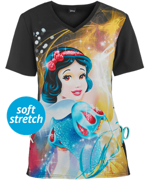 Cherokee Tooniforms Disney Snow White Magic Women's 1-Pocket V-Neck Print Scrub Top