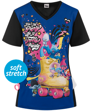 Cherokee Tooniforms DreamWorks Trolls Party Women's 1-Pocket V-Neck Print Scrub Top