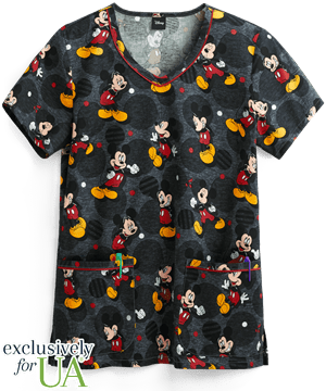 UA Exclusive Cherokee Tooniforms Disney Such A Flirt Women's 2-Pocket V-Neck Print Scrub Top