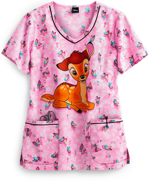 Cherokee Tooniforms Disney Flutter Friend Women's 2-Pocket V-Neck Print Scrub Top