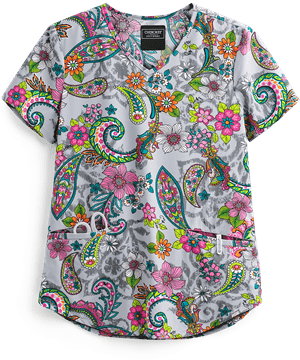 Cherokee Genuine Botanic Bliss Women's 2-Pocket V-Neck Print Scrub Top