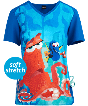 Cherokee Tooniforms Disney Hank-Tastic Women's 1-Pocket V-Neck Print Scrub Top