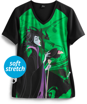 Cherokee Tooniforms Disney Beautiful Darkness Women's 1-Pocket V-Neck Print Scrub Top