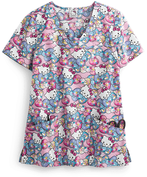 Cherokee Tooniforms Sanrio Hello Kitty Rainbow Women's 2-Pocket V-Neck Print Scrub Top