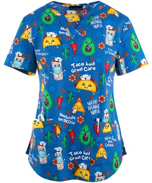 Cherokee Genuine Nacho Average Nurse Women's 2-Pocket STRETCH V-Neck Print Scrub Top