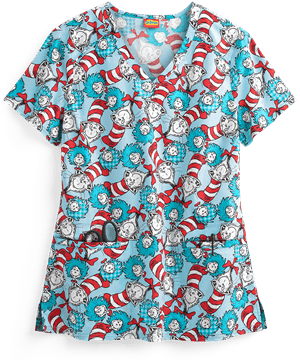 Cherokee Tooniforms Dr. Seuss Some Things Women's 2-Pocket V-Neck Print Scrub Top
