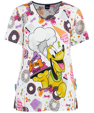 Cherokee Tooniforms Disney Good to the Bone Women's 2-Pocket V-Neck Print Scrub Top