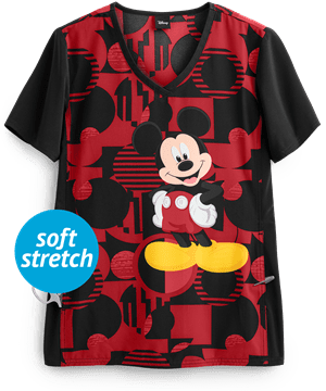 Cherokee Tooniforms Disney A Mickey Future Women's 1-Pocket V-Neck Print Scrub Top