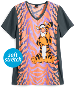 Cherokee Tooniforms Disney Tiggerific Women's 1-Pocket V-Neck Print Scrub Top