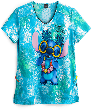 Cherokee Tooniforms Disney Stay Weird Women's 2-Pocket V-Neck Print Scrub Top