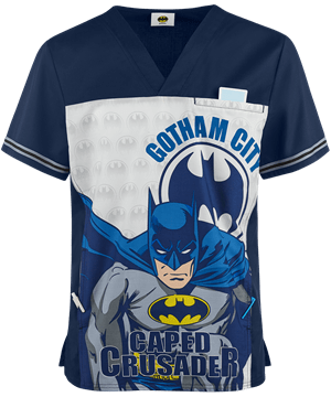 Cherokee Tooniforms Batman Gotham City Men's 2-Pocket V-Neck Print Scrub Top