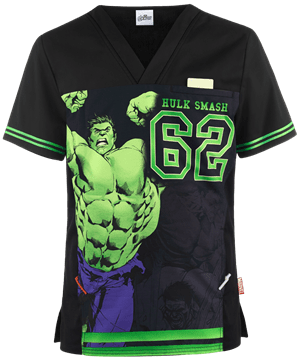 Cherokee Tooniforms Marvel Avengers Hulk 62 Men's 2-Pocket V-Neck Print Scrub Top