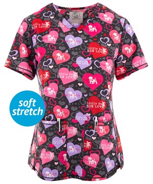 Cherokee Genuine Dog Is Love Women's 2-Pocket STRETCH V-Neck Print Scrub Top