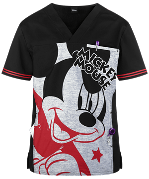 Cherokee Tooniforms Disney Mickey Star Men's 2-Pocket V-Neck Print Scrub Top